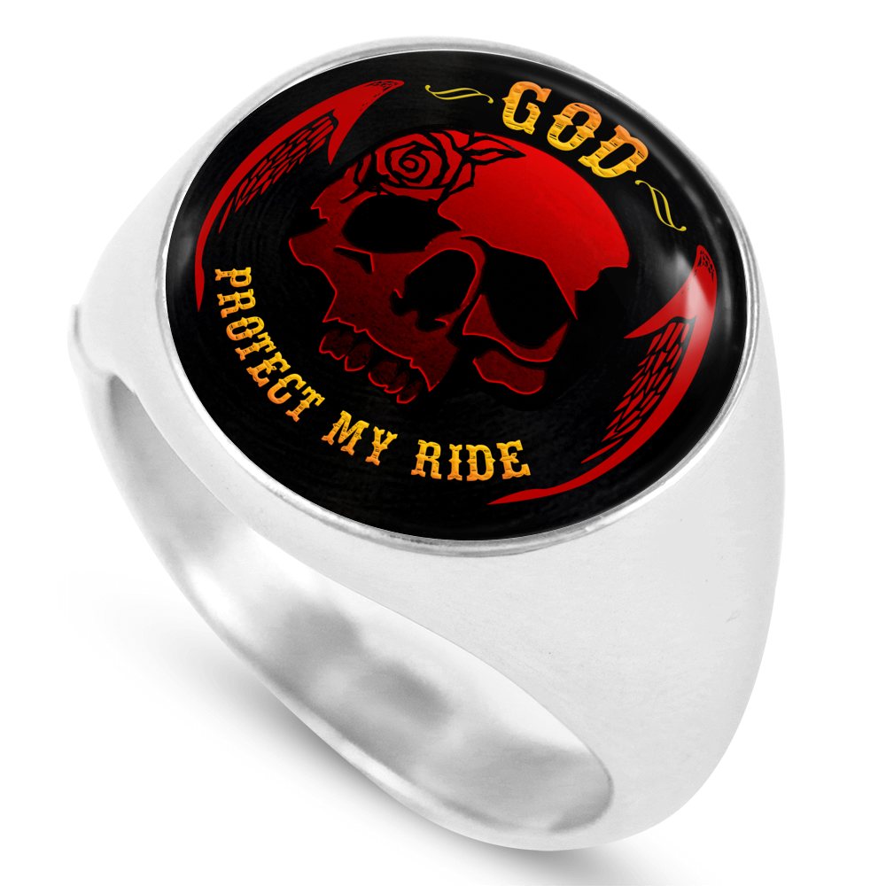 "GOD PROTECT MY RIDE" SIGNET RING