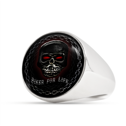 "BIKER FOR LIFE" SIGNET RING