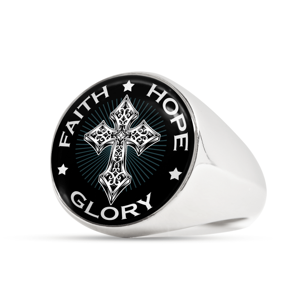 "FAITH HOPE GLORY" SIGNET RING